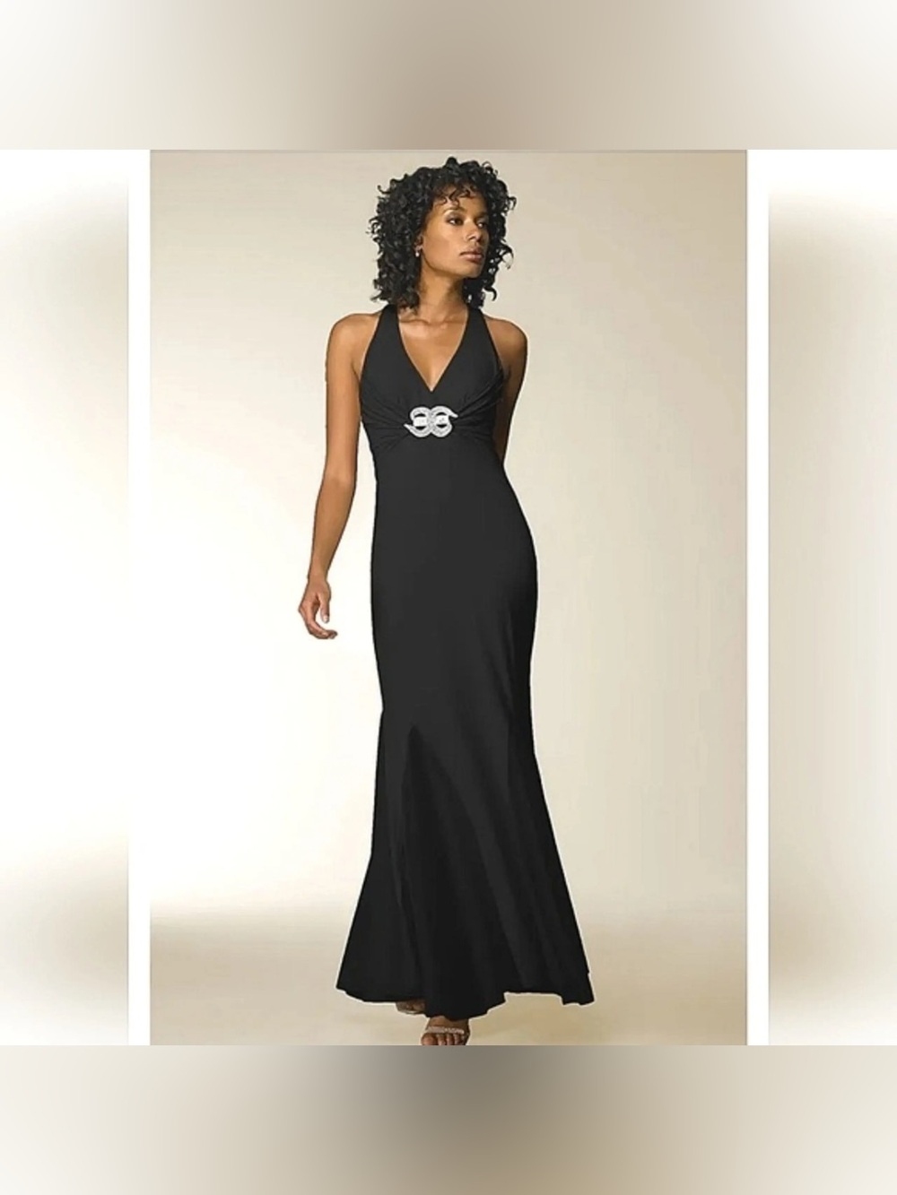 Mary L Couture Halter Ruched Rhinestone Brooch Formal Evening Gown size 0